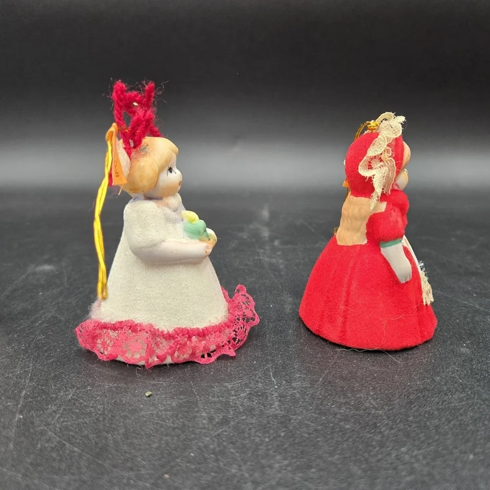 4 Vtg Bell Girl Figurine Figure Ornament‎ Christmas Caroler Jasco Taiwan